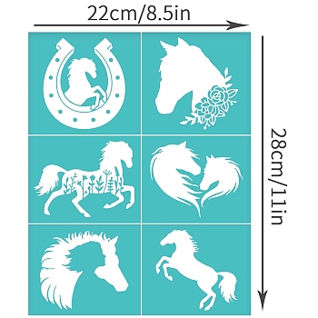 Self-Adhesive Silk Screen Printing Stencil, for Painting on Wood, DIY Decoration T-Shirt Fabric, Turquoise, Horse, 280x220mm