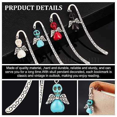 AHADEMAKER 8Pcs 4 Colors Skull Angel Dyed Synthetic Turquoise Bookmarks(AJEW-GA0004-84)-4
