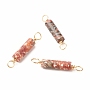 Natural Leopard Skin Jasper Connector Charms, with Light Gold Eco-Friendly Copper Wire Wrapped, Column, 22~23.5x4mm, Hole: 2.2~2.4mm