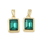 Brass Glass Charms, Rectangle Charms, Lead Free & Cadmium Free, Long-Lasting Plated, Rack Plating, Faceted, Golden, 13x8.5x4.5mm, Hole: 4.5x2mm(KK-L256-20G)
