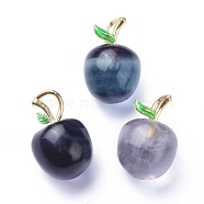 Carved Natural Fluorite Enamel Pendants, with Findings and Enamel, Apple, Matte Gold Color, 17.5x11.8mm, Hole: 4.3x2.2mm(G-J387-45)