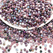 Electroplate Glass Beads, Faceted, Round, Purple, 4x3.5mm, Hole: 1mm(GLAA-D020-01H)