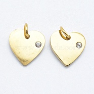 316 Surgical Stainless Steel Pendants, with Cubic Zirconia, Heart, Clear, Real 18K Gold Plated, 12x12x2mm, Hole: 3mm(X-STAS-K178-05G)