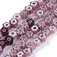 Handmade Millefiori Glass Bead Strands, Flower, Purple, 3.7~5.6x2.6mm, Hole: 1mm, about 88~110pcs/Strand, 15.75''(40cm)(LAMP-J035-4mm-10)