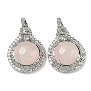 Natural Rose Quartz with Clear Cubic Zirconia Pendants, Lamp Bulb Charms with Rack Plating Brass Findings, Platinum, Cadmium Free & Lead Free, 35x25x8.8~9.6mm, Hole: 2.8x3.9mm(G-G133-01P-23)