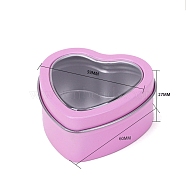 Tinplate Tins Gift Boxes with Clear Window Lid, Heart Storage Box, Pearl Pink, 6x5.9x2.7cm(PW-WG26925-11)