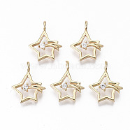 Brass Micro Pave Cubic Zirconia Pendants, Light Gold, Long-Lasting Plated, Cadmium Free & Lead Free, Star & Meteor, Clear, 16x11x2.5mm, Hole: 2mm(X-KK-S359-065-RS)