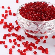 (Repacking Service Available) Glass Seed Beads, Transparent, Round, Crimson, 6/0, 4mm, Hole: 1.5mm, about 12G/bag(SEED-C013-4mm-5B)