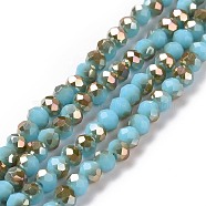 Electroplate Opaque Solid Color Glass Beads Strands, Half Plated, Rainbow Plated, Faceted, Rondelle, Dark Turquoise, 4x3mm, Hole: 0.4mm, about 123~127pcs/strand, 16.5~16.9 inch(42~43cm)(EGLA-A034-P4mm-J03)