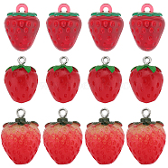 24Pcs 3 Styles Opaque & Transparent Resin Imitation Fruit Pendants, Strawberry Charms, Red, 22~23x15~17mm, Hole: 2mm, 8pcs/style(RESI-SC0002-99)