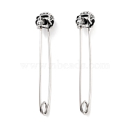 Halloween Skull 316 Surgical Stainless Steel Safety Pin Hoop Earrings for Women, Antique Silver, 39x6x9mm(EJEW-Z050-29A-AS)