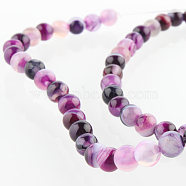 Natural Striped Agate/Banded Agate Round Bead Strands, Dyed, Blue Violet, 4mm, Hole: 1mm, about 92pcs/strand, 14.96 inch(G-E231-06)