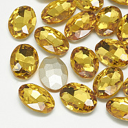 Pointed Back Glass Rhinestone Cabochons, Back Plated, Faceted, Oval, Topaz, 25x18x6mm(RGLA-T080-18x25mm-22)