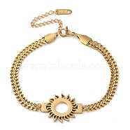 304 Stainless Steel Bracelet, Sun, Golden, 7-1/2 inch(19cm)(STAS-Z055-04G)