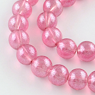 Transparent Spray Painted Glass Bead Strands, Round, Hot Pink, 8mm, Hole: 1.3~1.6mm, about 104pcs/strand, 32.7 inch(X-DGLA-R050-8mm-06)