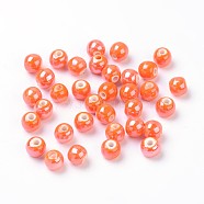 Pearlized Handmade Porcelain Round Beads, Coral, 6mm, Hole: 1.5mm(PORC-S489-6mm-07)