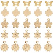 50Pcs 5 Style Rack Plating Brass Charms, Long-Lasting Plated, Cadmium Free & Lead Free, Flower & Clover & Butterfly, Mixed Color, 9~11x6.5~13.4x0.4~1mm, Hole: 0.8~1.2mm, 10pcs/style(KK-FH0004-69)