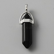 Natural Obsidian Double Terminal Pointed Pendants, with Platinum Tone Zinc Alloy Findings, Faceted Bullet Charm, 41~43x13.5x10mm, Hole: 3.5x5.5mm(G-TAC0001-07D)