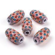 Handmade Indonesia Beads, with Metal Findings and Resin Cabochons, Platinum & Golden, Oval, Pink, 32x16.5~17mm, Hole: 4.5mm(IPDL-P003-22G)