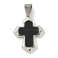 304 Stainless Steel Pendants, with Enamel, Cross Charm, Stainless Steel Color, Black, 32.5x24.5x3.5mm, Hole: 7x4.5mm(STAS-C102-07P-01)