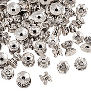 60Pcs 4 Styles Tibetan Style Alloy Bead Caps, Double Sided, Antique Silver, 5.5~8.5x7~9.5mm, Hole: 1.8~2mm, 15pcs/style(FIND-TA0002-98)