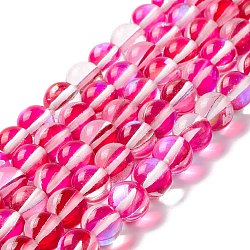 Synthetic Moonstone Beads Strands, Round, Deep Pink, 8mm, Hole: 1mm, about 48pcs/strand, 14.57''~15.35''(37~39cm)(G-E573-02B-09)