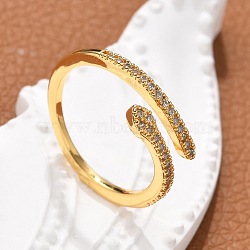 Brass Micro Pave Cubic Zirconia Finger Rings, Snake, Real 18K Gold Plated, 8mm, Inner Diameter: 17mm(RJEW-C120-30A-G)