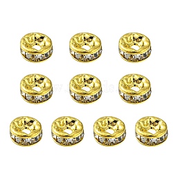 Brass Rhinestone Spacer Beads, Grade A, Straight Flange, Rondelle, Crystal, Golden, 4x2mm, Hole: 0.8mm(RB-YW0001-04A-01G)