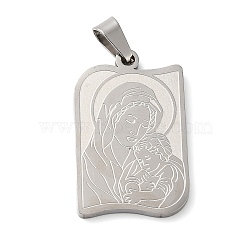 Mother's Day Theme 304 Stainless Steel Pendants, Rectangle with Child & Mother Charms, Stainless Steel Color, 29x18x2mm, Hole: 6.5x3mm(STAS-D069-01B-P)