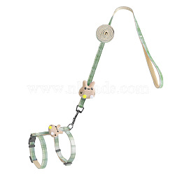 Cat Harness and Leash Set, Cloth Belt Traction Rope Cat Escape Proof with Plastic Adjuster and Alloy Clasp, Adjustable Harness Pet Supplies, Light Green, Inner Diameter: 18~32mm, Rope: 10mm(ANIM-PW0001-017A-01A)