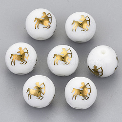 Electroplate Glass Beads, Round with Constellations Pattern, Golden Plated, Sagittarius, 10mm, Hole: 1.2mm(EGLA-S178-11H-02)