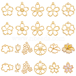 22Pcs 11 Styles Alloy Open Back Bezel Pendants, Flower Charms for DIY UV Resin, Epoxy Resin, Pressed Flower Jewelry, Golden & Light Gold, 24.5~36x14~33.5x2~2.5mm, Hole: 1.5~2.5mm, 2pcs/style(FIND-OC0002-83)