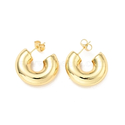 Rack Plating Brass C-shape Stud Earrings, Half Hoop Earrings for Women, Cadmium Free & Lead Free, Real 18K Gold Plated, 25.5x7.5mm, Pin: 0.8mm(EJEW-G288-32D-G)