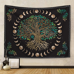Tree of Life Flower Sun Moon Hippie Tapestries, Polyester Bohemian Mandala Wall Hanging Tapestry, for Bedroom Living Room Decoration, Rectangle, Tree of Life Pattern, 1300x1500mm(MAND-PW0001-26F)