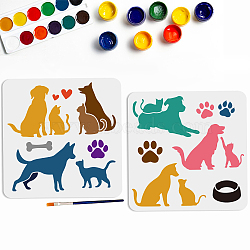 US 1 Set Cat Dog PET Hollow Out Drawing Painting Stencils, for DIY Scrapbook, Photo Album, with 1Pc Art Paint Brushes, Mixed Shapes, 300x300mm, 2pcs/set(DIY-MA0004-59)