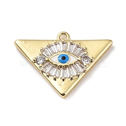 Rack Plating Brass Micro Pave Cubic Zirconia and Enamel Pendants, Triangle Charms, Long-Lasting Plated, Cadmium Free & Lead Free, Evil Eye, Real 18K Gold Plated, 16x21.5x3mm, Hole: 1.4mm(KK-Q786-05G)