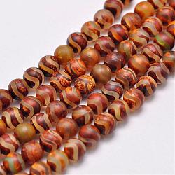 Natural Tibetan Style dZi Beads Strands, Dyed & Heated, Matte Style, Round, Wave Pattern, about 6mm, Hole: 2mm, about 65pcs/strand, 13.8 inch(G-P229-A-07A-6mm)