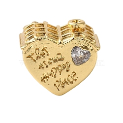 Heart Rack Plating Brass Micro Pave Cubic Zirconia European Beads, Large Hole Beads, Cadmium Free & Lead Free, Long-Lasting Plated, Real 18K Gold Plated, Word, 11.5x12.5x9mm, Hole: 4.6mm(KK-G511-02A-G)