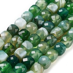 Natural Agate Dyed Beads Strands, Faceted, Cube, Dark Green, 7x8x7mm, Hole: 1mm, about 47~48pcs/strand, 13.35~13.46''(33.9~34.2cm)(G-H028-A08-03)