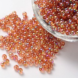 Eco-Friendly Transparent Acrylic Beads, Round, AB Color, FireBrick, 6mm, Hole: 1.5mm, about 4000pcs/500g(PL733-10)