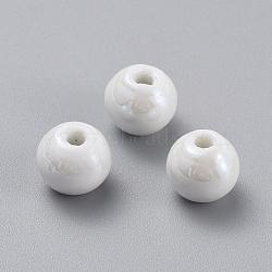 Handmade Porcelain Beads, Pearlized, Round, White, 10mm, Hole: 2~3mm(PORC-D001-10mm-04)