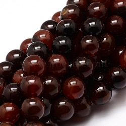 Dyed Natural Agate Round Beads Strands, Coconut Brown, 12mm, Hole: 1mm, about 33pcs/strand, 14.7 inch(X-G-E321B-12mm-02)