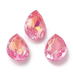 Glass Rhinestone Cabochons, Point Back & Back Plated, Faceted, Teardrop, Fuchsia, 14x10x5.5mm(RGLA-G020-06A-502AM)