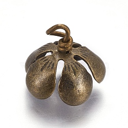 Brass Bead Cap Pendant Bails, for Globe Glass Bubble Cover Pendant Making, Flower, Antique Bronze, 13.5x13x12mm, Hole: 2.3~3mm, Inner Diameter: 12.5x11.5mm(KK-WH0031-02AB)