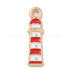 Alloy Enamel Pendants, Light Gold, Cadmium Free & Lead Free, Lighthouse Charm, Red, 18x5x1.5mm, Hole: 1.8mm(ENAM-A008-15KCG-03)