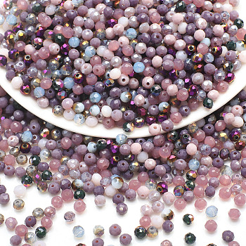 Electroplate Glass Beads, Faceted, Round, Purple, 4x3.5mm, Hole: 1mm
