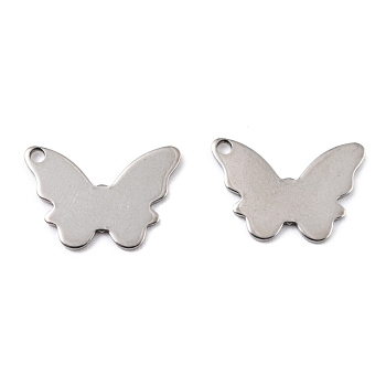 201 Stainless Steel Pendants, Butterfly, Stainless Steel Color, 16.5x11x0.8mm, Hole: 1.4mm