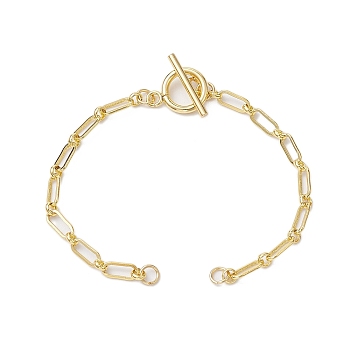 Brass Paperclip Chains Bracelet Makings, with 304 Stainless Steel Toggle Clasps, Golden, 6-5/8 inch(16.9cm)