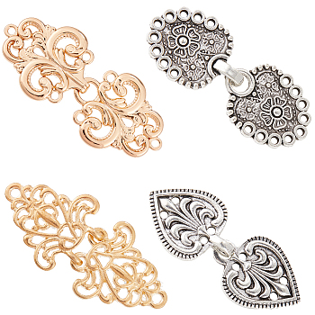 4Pcs 4 Styles Alloy Interlocking Clasps, Hook Clasps, with Rhinestone, Auspicious Clouds, Mixed Color, 19~48x48~68mm, 1pc/style