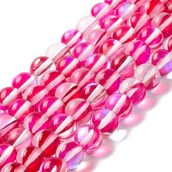 Synthetic Moonstone Beads Strands, Round, Deep Pink, 8mm, Hole: 1mm, about 48pcs/strand, 14.57''~15.35''(37~39cm)